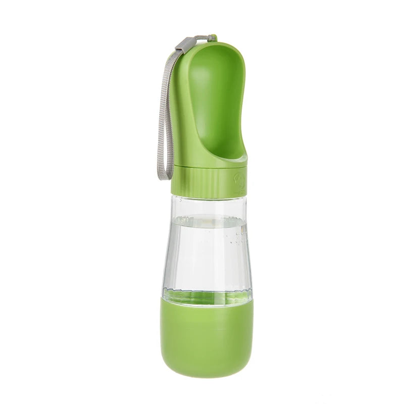 Garrafa de água portátil para cães com recipiente para comida.