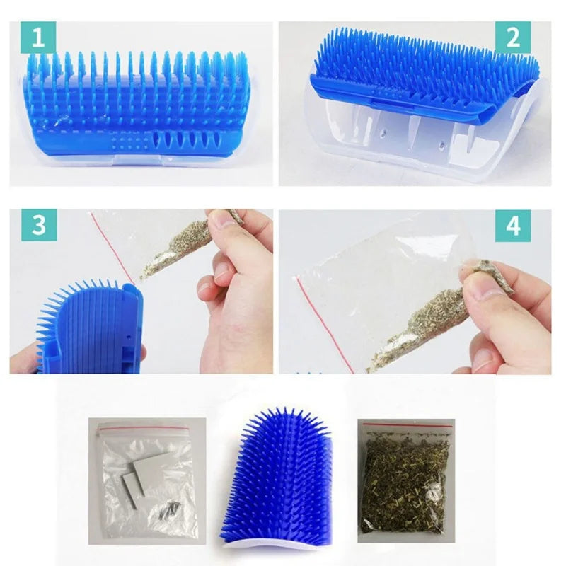 Escova de cabelo com tira de catnip, brinquedo de massagem de parede para gatos.